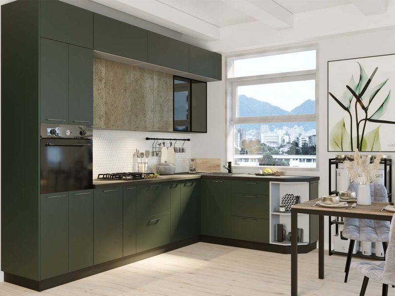 Тёмная зелёная кухня «Модерн NEW» Олива Софт / Бронза SV-Мебель